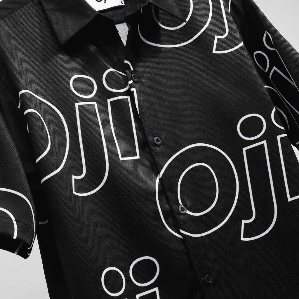 Áo sơ mi họa tiết Multi Oji Logo đen Nam Nữ vải lụa Twill cao cấp thoáng mát, form rộng thời trang | BigBuy360 - bigbuy360.vn