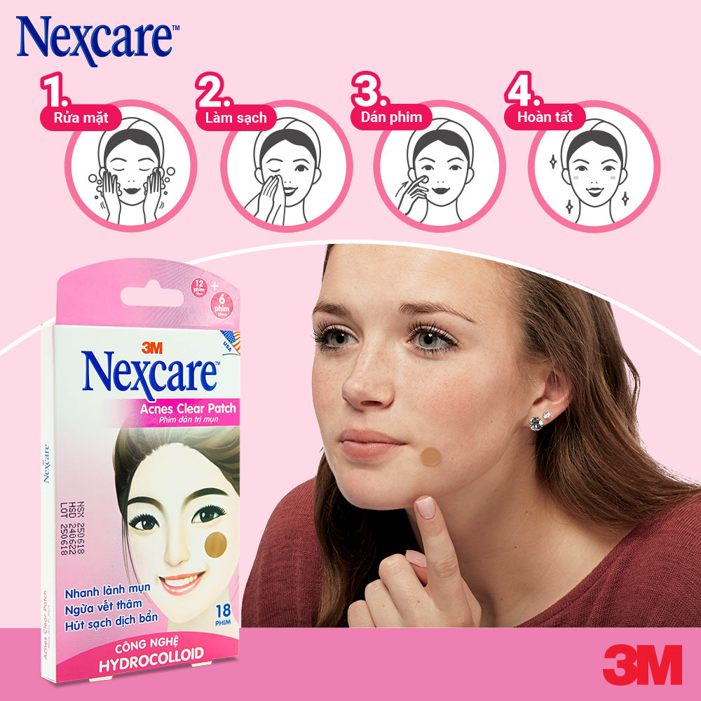 Miếng dán mụn Nexcare 3M hộp 18 miếng (12 miếng 8mm và 6 miếng 12mm) - Siêu mỏng, không thấm nước TA018