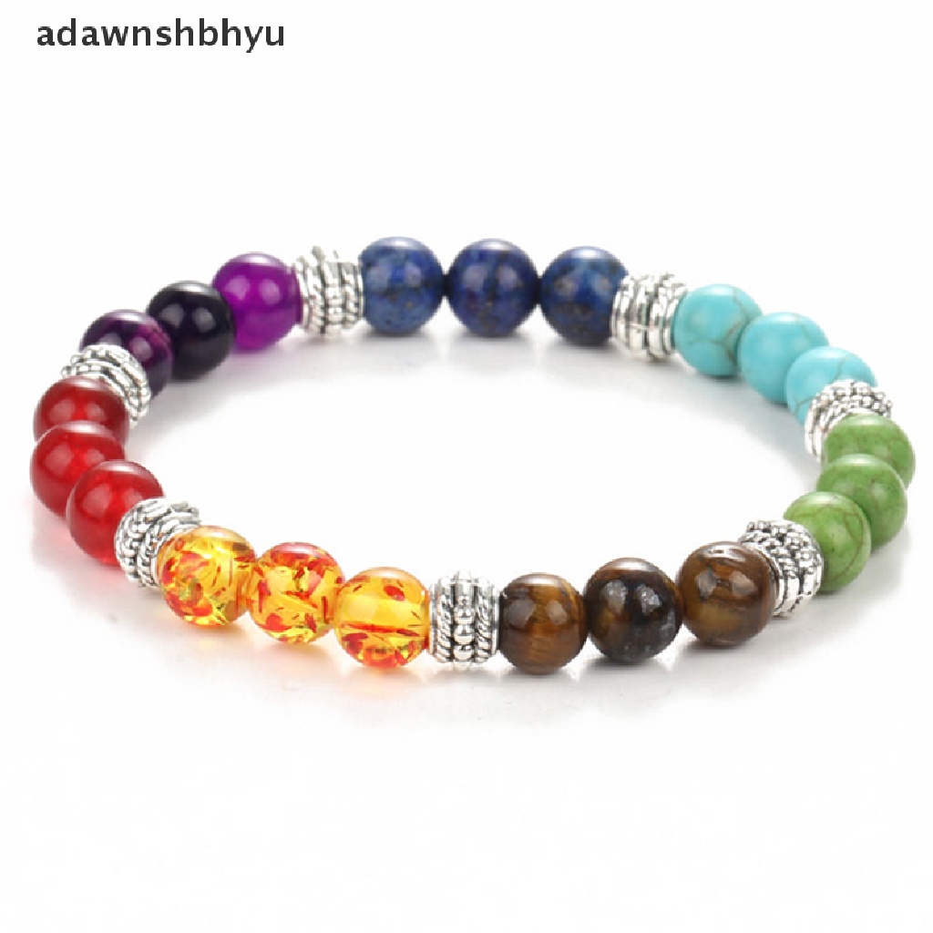 [adawnshbhyu] 1 Vòng Tay Chuỗi Hạt Đá Núi Lửa Chakra 7 Viên Cầu Nguyện Cho Nữ