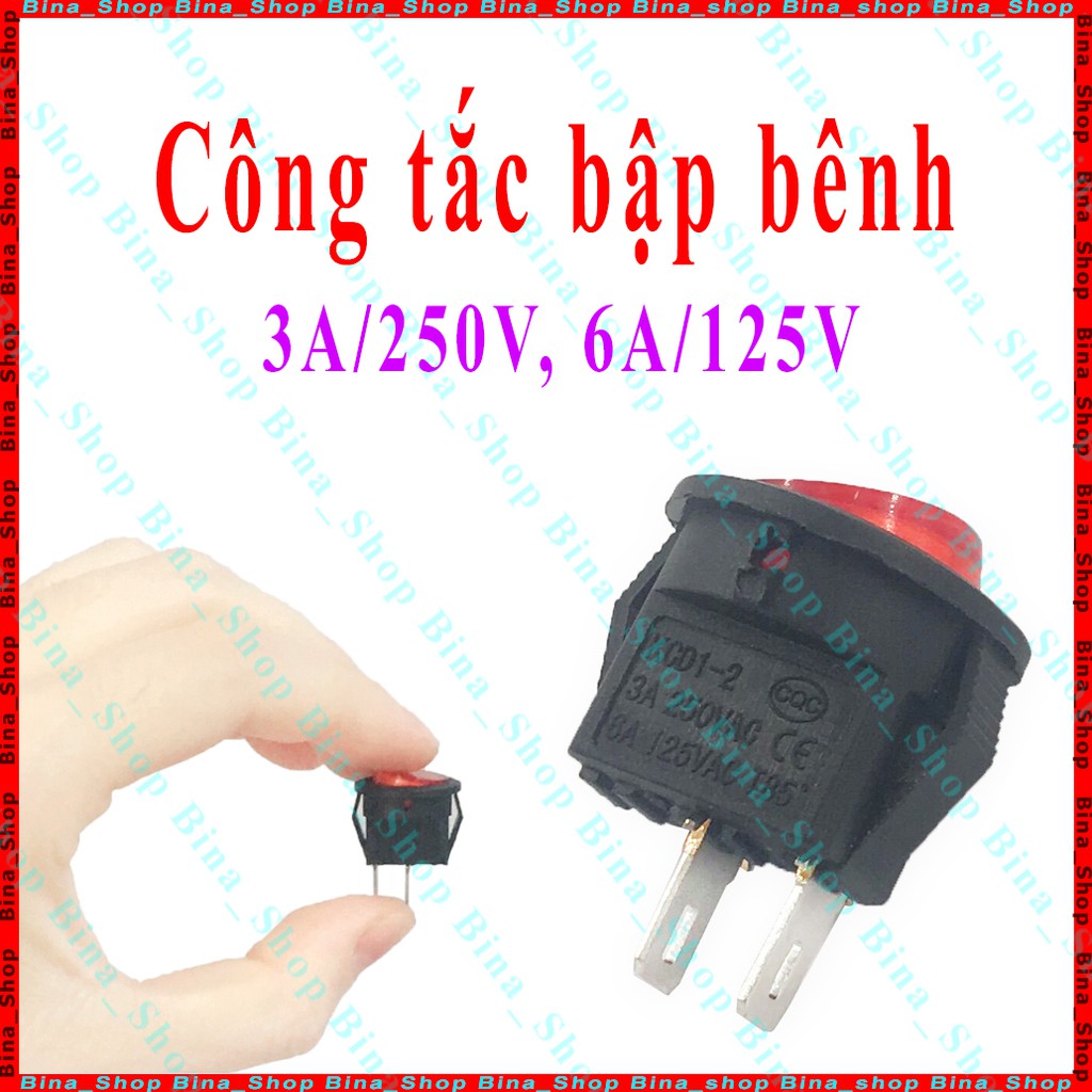 Công tắc bập bênh đỏ 6A/125V, 3A/250V đường kính 15mm