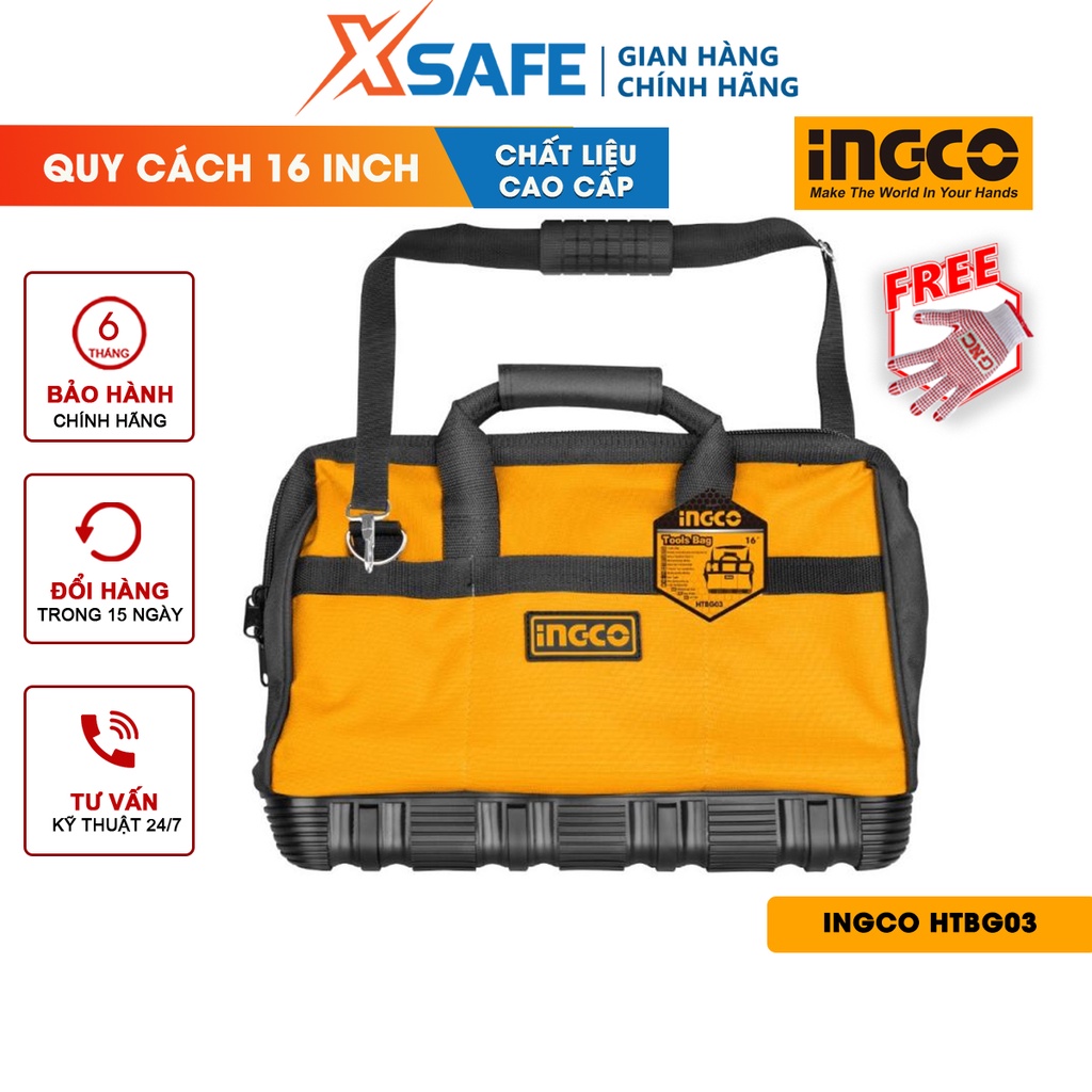 Túi đựng đồ nghề INGCO HTBG03 Giỏ đựng công cụ kích thước 16 inch, quai đeo trên vai chứa các thiết bị, đồ nghề
