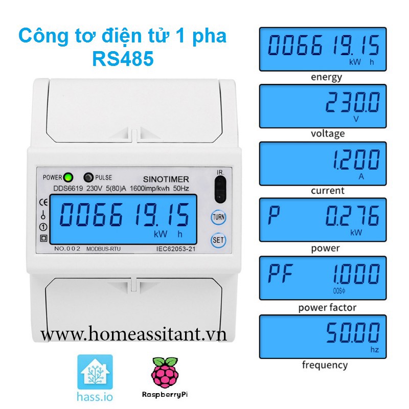 Công Tơ 1 Pha 6 Thông Số 100A Modbus RS485 DDS6619  Hass PLC