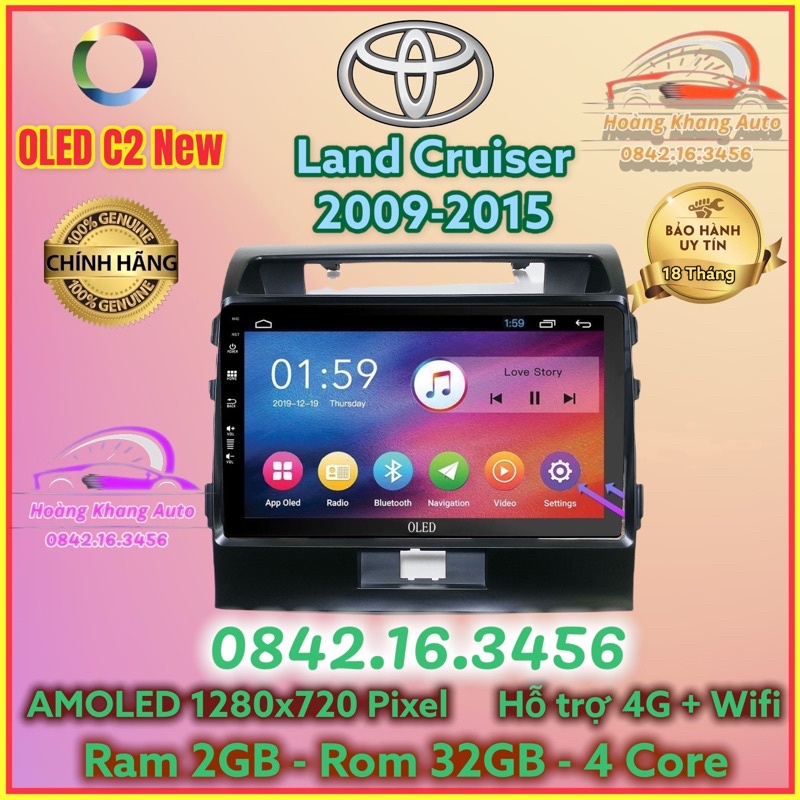 Màn hình Android OLED C2 New Theo Xe Land Cruiser 2009 - 2015, 10 inch kèm dưỡng và jack nguồn zin