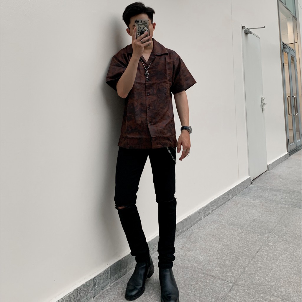 Áo Sơ Mi Ngắn Tay Nam Nữ Phom Rộng FVNXY Wax Nâu Thời Thượng | BigBuy360 - bigbuy360.vn
