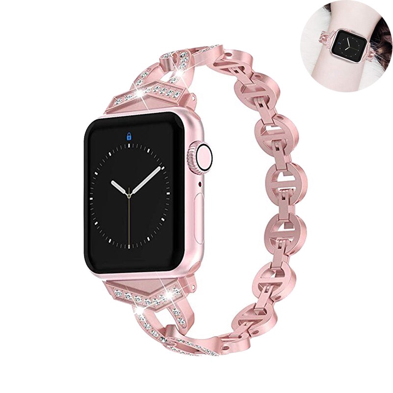 Stainless Steel Strap for Apple Watch Series 5/4/3/2/1 Band Rhinestone Diamond Band Metal Watchband