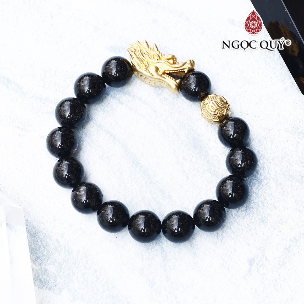 Vòng TA tóc đen phối charm rồng bạc mạ vàng - Ngọc Quý