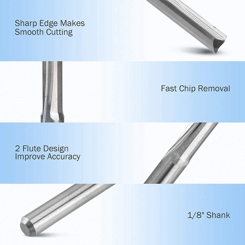 Set 10 Mũi Định Tuyến Cnc 2 Rãnh Thẳng 3.175Mm Bằng Thép Vonfram Cắt Gỗ