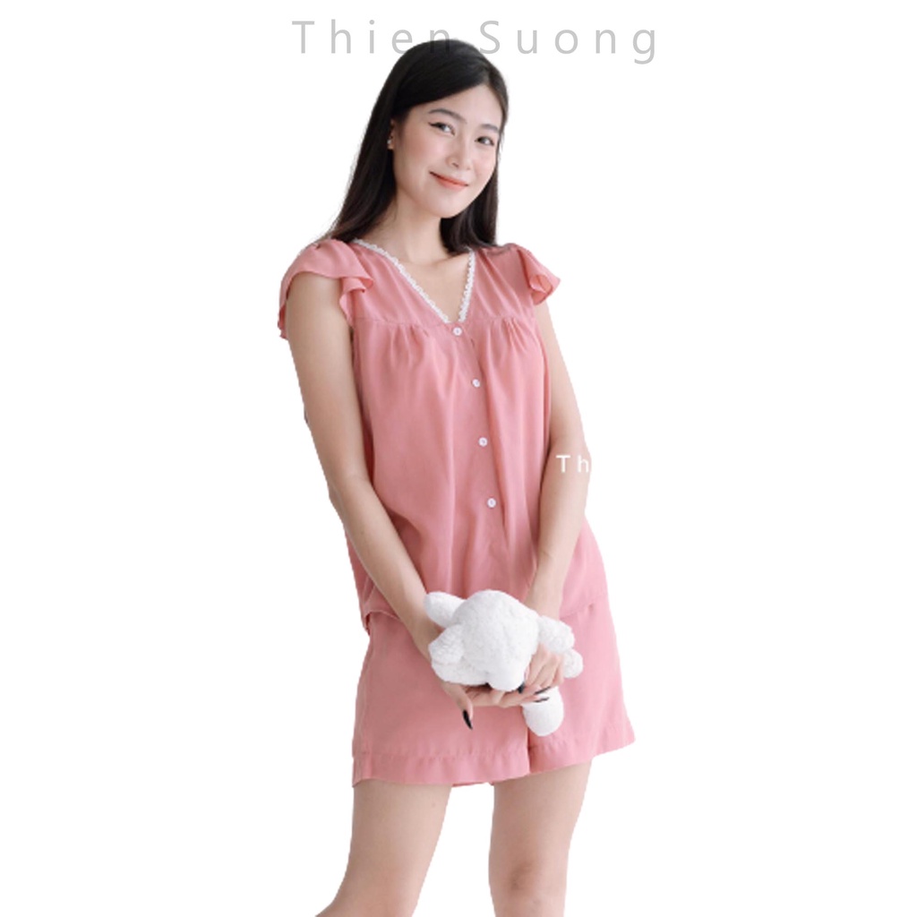 TSN043 - Đồ bộ ngủ quần đùi lụa tơ ánh tay cánh tiên