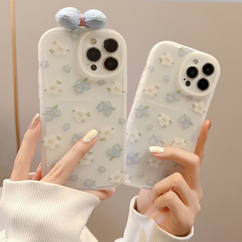 Ốp Điện Thoại TPU Mềm Chống Sốc Đính Nơ Họa Tiết Hoa Sang Trọng Cho iPhone 11 12 13 Pro max mini XS max xr 7 8 se2020 plus