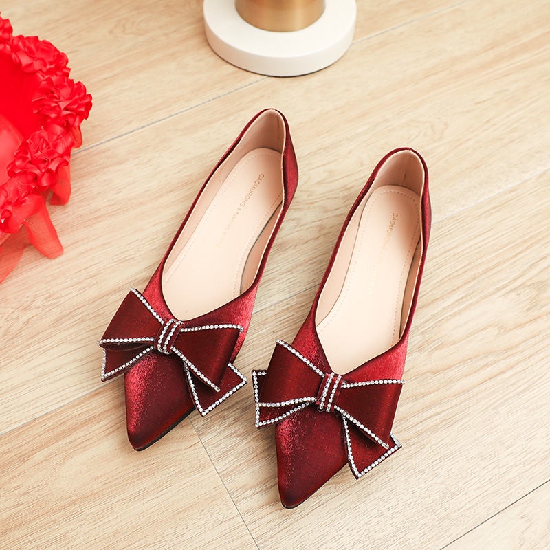 Giày Búp Bê Mũi Nhọn Đế Mềm Đính Đá Trang Trí Sang Trọng Thời Trang 2022 Cho Nữ Size 33-44