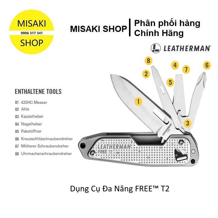 Dụng cụ đa năng Leatherman FREE™ T2 8 Tools_Chính Hãng📞Misaki Shop