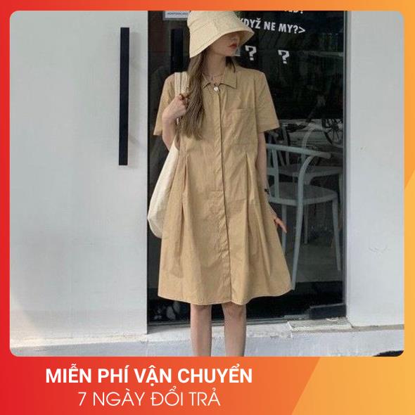 Đầm Sơ Mi Thô Hàn 24AP Nữ [FREESHIP] Váy suông dáng rộng tay lỡ, thiết kế viền eo màu TRẮNG | BE cá tính Ulzzang | BigBuy360 - bigbuy360.vn