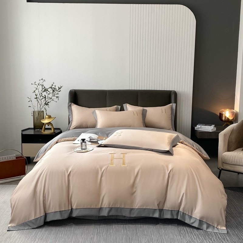 Set Chăn Ga Gối Lụa Chữ &quot;H&quot;_Hàng Nhập Khẩu Cao Cấp Nguyên Tem Mác Túi