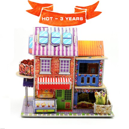 Mô hình nhà bìa ghép kute DIY Cửa Hàng Bán Kem - Phát triển trí tuệ cho bé (Từ 3 tuổi trở lên) - MO