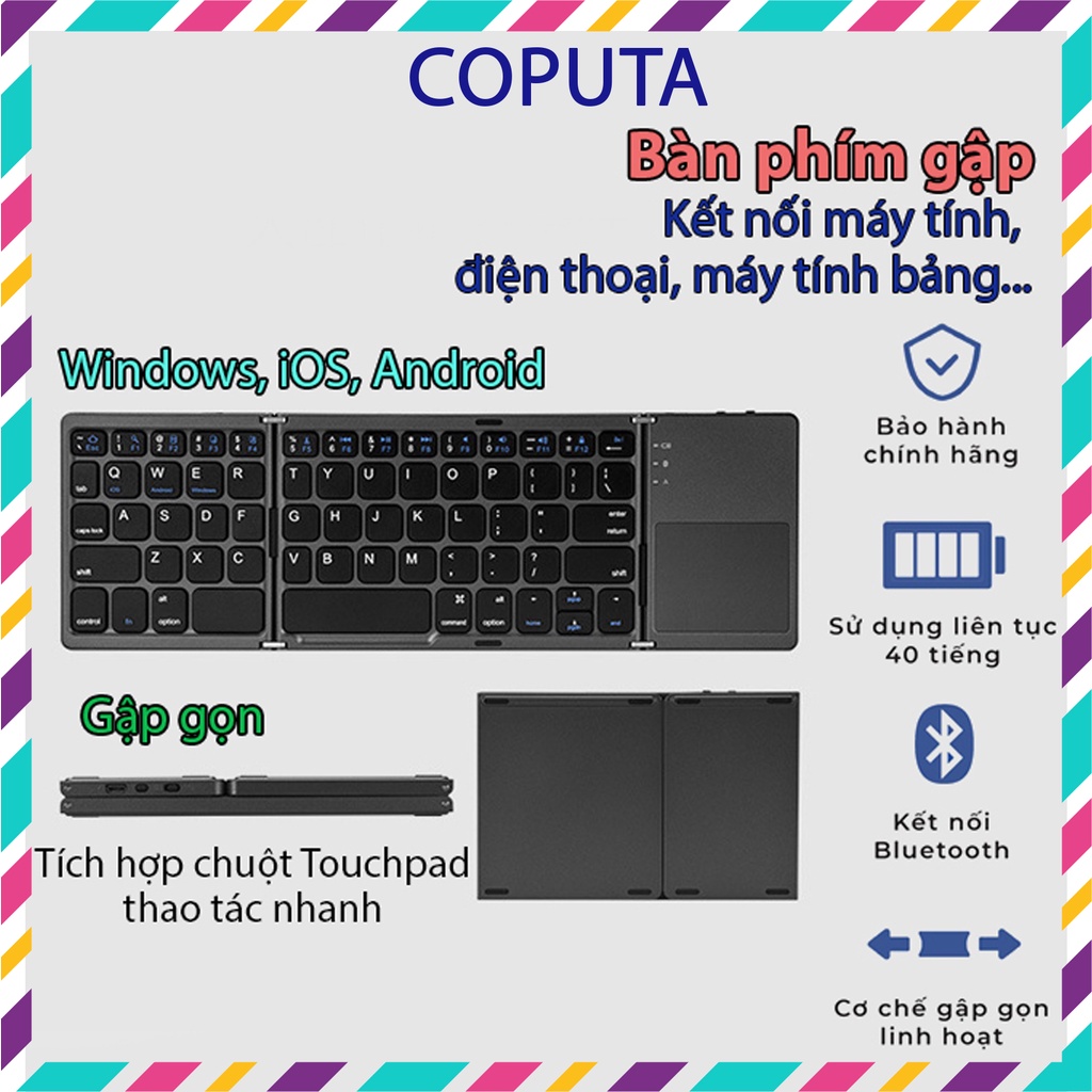 Bàn phím bluetooth Coputa bàn phím không dây kết nối điện thoại laptop máy tính bảng mini gập gọn B033