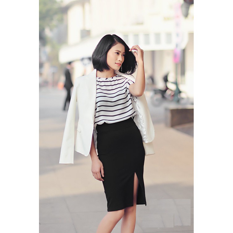 [Mã FASHIONT4WA2 giảm 10K đơn 50K] Chân váy đầu gối XẺ TRƯỚC thời trang | BigBuy360 - bigbuy360.vn