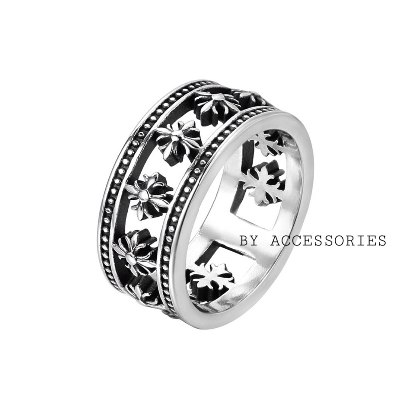 Nhẫn titan rỗng bản 9mm hoạ tiết chrome hearts không gỉ MR2110