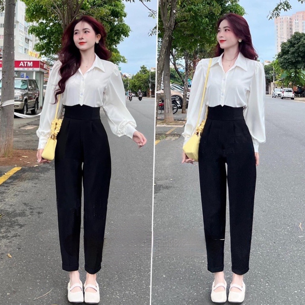 Quần Baggy Nữ  Cạp V Siêu Cao  Quần Dài Nữ  Khóa Sau Lưng Đi Học Đi Làm