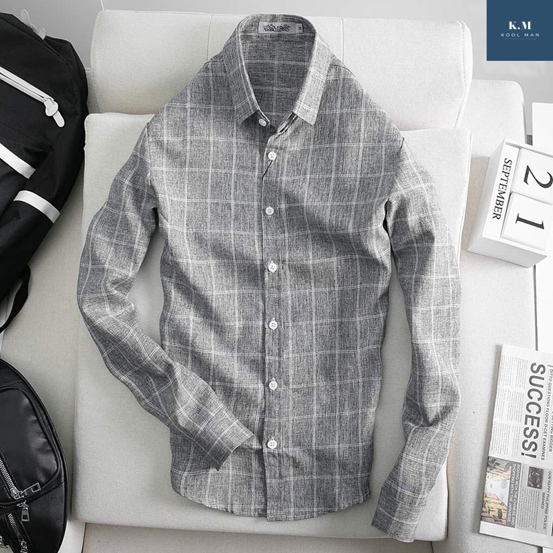 Áo Sơ Mi Nam Caro Dài Tay VẢI ĐŨI, Sơ Mi Nam Hàn Quốc Công Sở Chất Vải Đũi Bền ĐẸP, Thoáng Mát