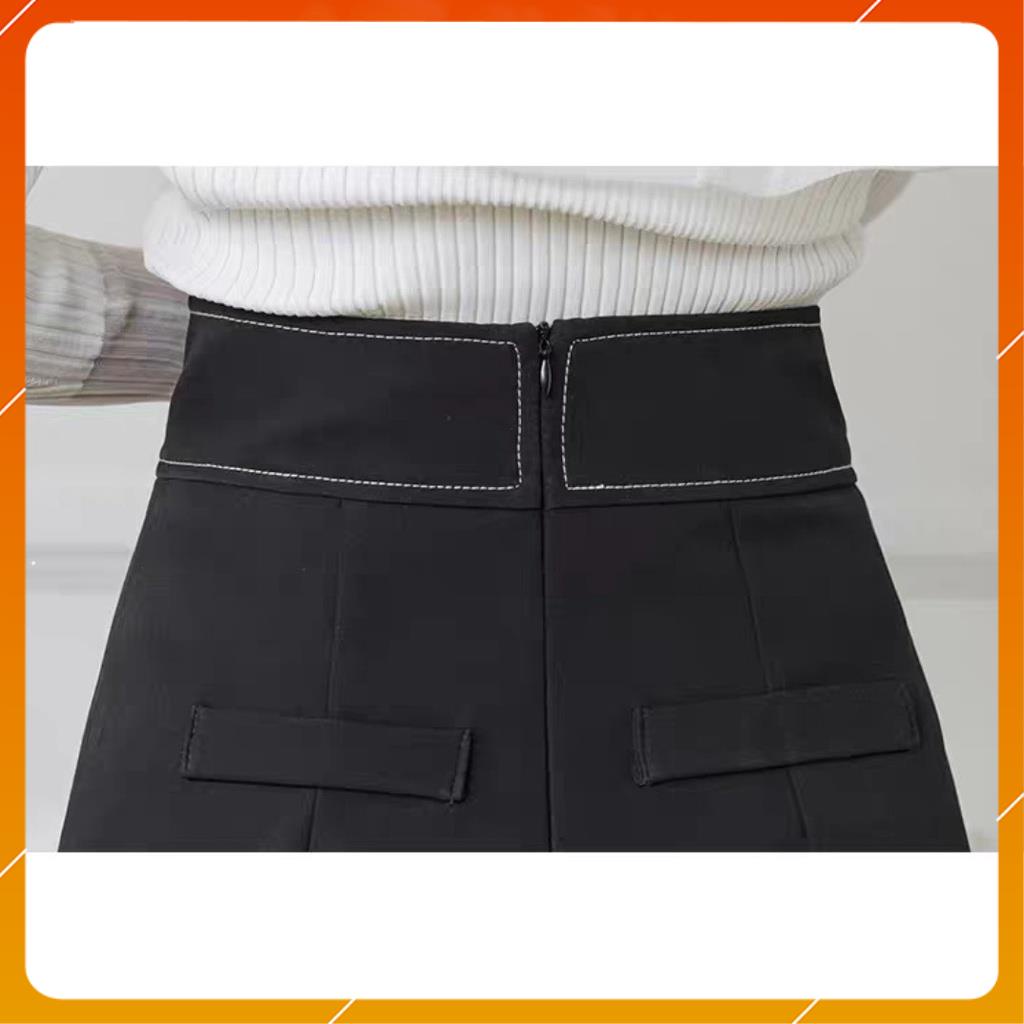 Quần giả váy nữ cạp cao - Quần short giả váy xếp lệch may chỉ nổi 2 màu trắng đen vải tuyết mưa vitex cao cấp Doly