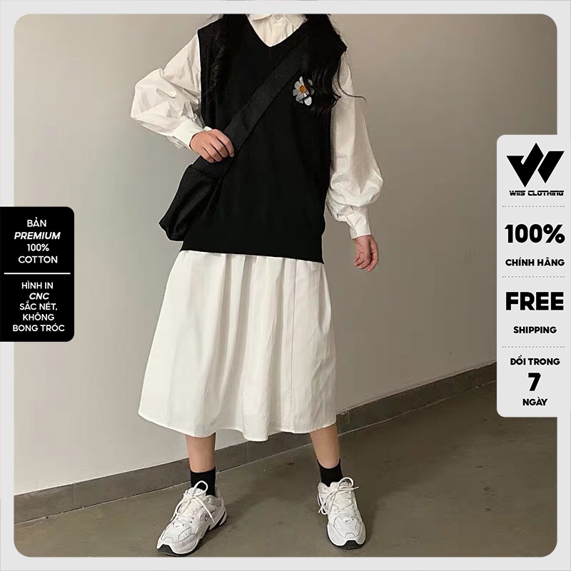 Áo gile unisex WIIS form rộng Thêu Hoa Cúc ,áo kiểu nam nữ oversize ulzzang