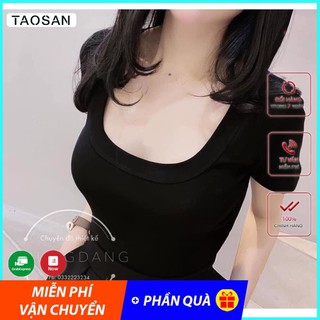 Áo croptop cổ vuông nữ chất bozip lạnh kiểu bó ôm body basic trơn Taosan, ao thun co chữ U nu 🔥