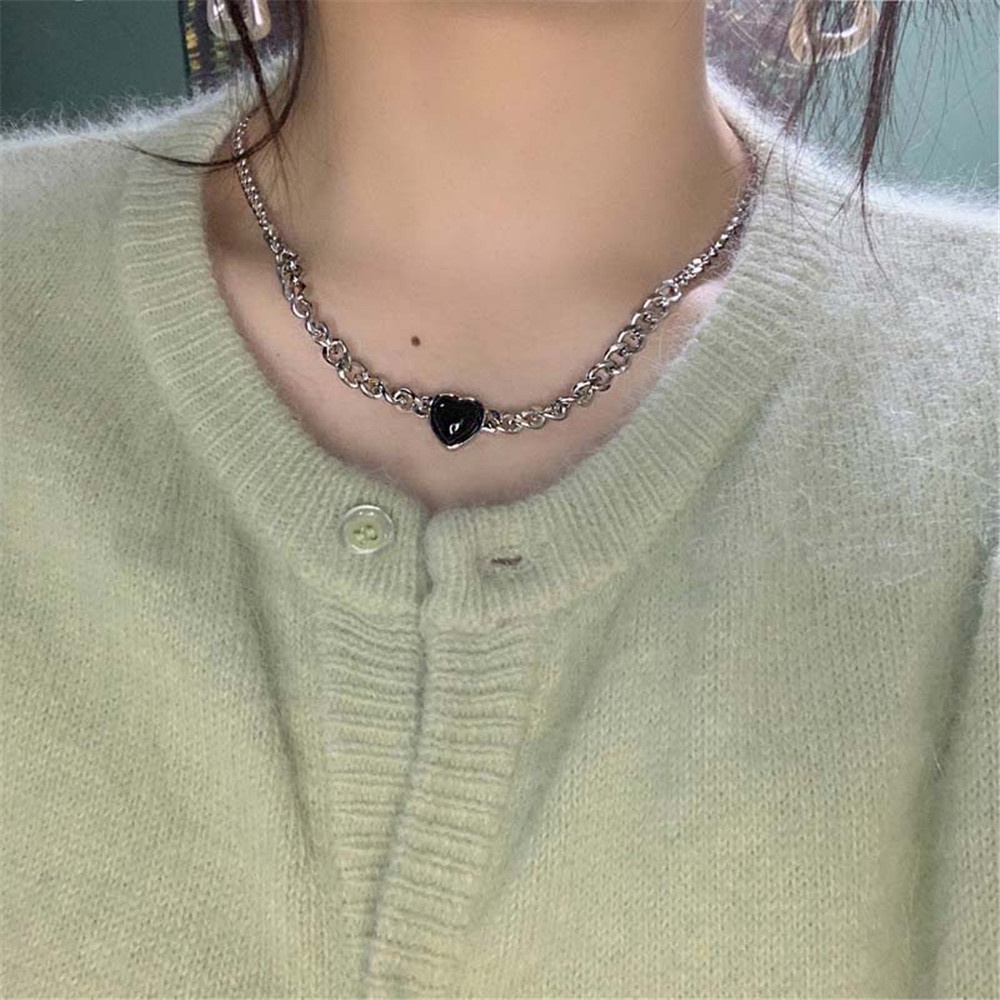 Vòng tay/dây chuyền thép không gỉ mặt hình trái tim màu đen phong cách punk cá tính thời trang cho nữ Yanqueens Trang sứ Quà tặng