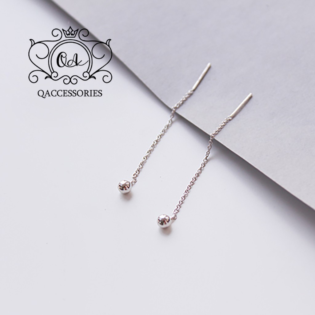 Khuyên tai bạc dài bi bạc dây xích bông tai sợi mảnh S925 CHAIN Silver Earrings SO00 - KÈM ẢNH THẬT