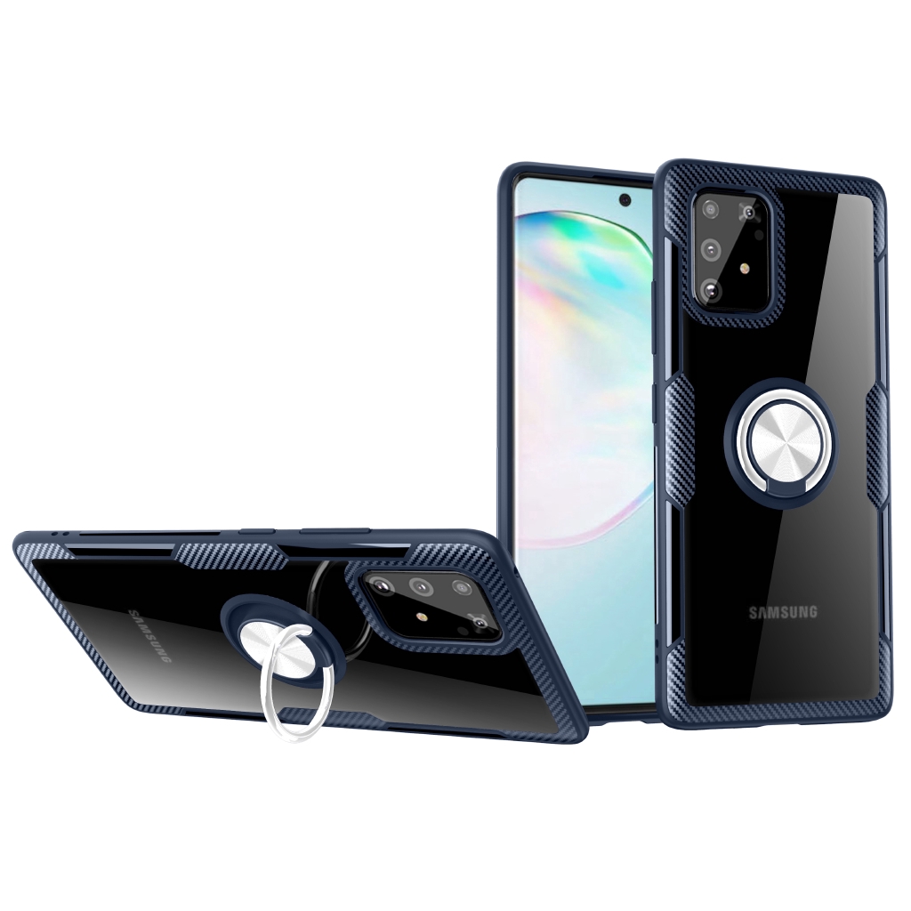 Ốp điện thoại chống sốc cao cấp có vòng đỡ cho Samsung Galaxy S10 Lite Note 10 Lite A01 A81 A91 M60S M80S S20 Plus Luxury Shockproof Clear Stand Ring Phone Case