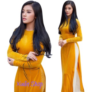 Áo dài nhung truyền thống vàng cao cấp siêu đẹp