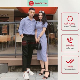 SET ĐỒ ĐÔI NAM NỮ ĐẸP COUPLE TINA SET ĐỒ CẶP NAM NỮ SỌC XANH TRẮNG PHỐI NƠ EO TẠO ĐIỂM NHẤN SIÊU XINH CHO CÁC CẶP ĐÔI