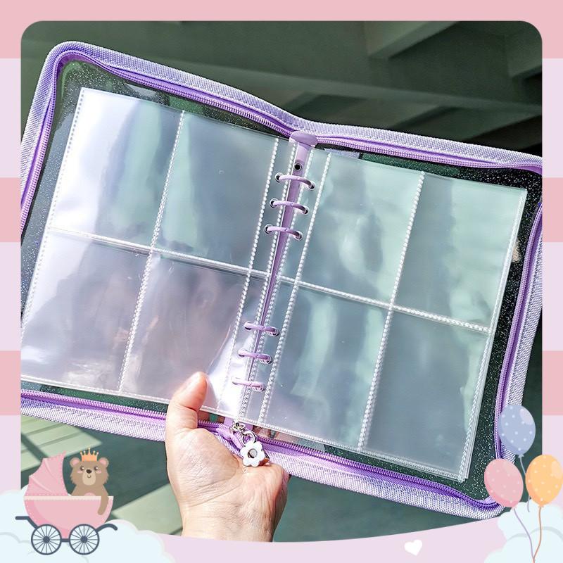 Binder A5, bìa sổ còng  kim tuyến có khoá kéo decor sổ tay, đựng card (F2B)