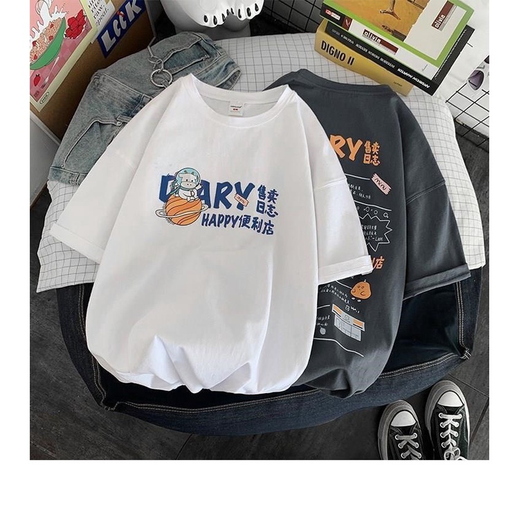 Áo Thun Chữ DIARY Áo Thun Tay Lỡ Form Rộng Unisex 38-65kg Nam Nữ Phong Cách Ulzzang