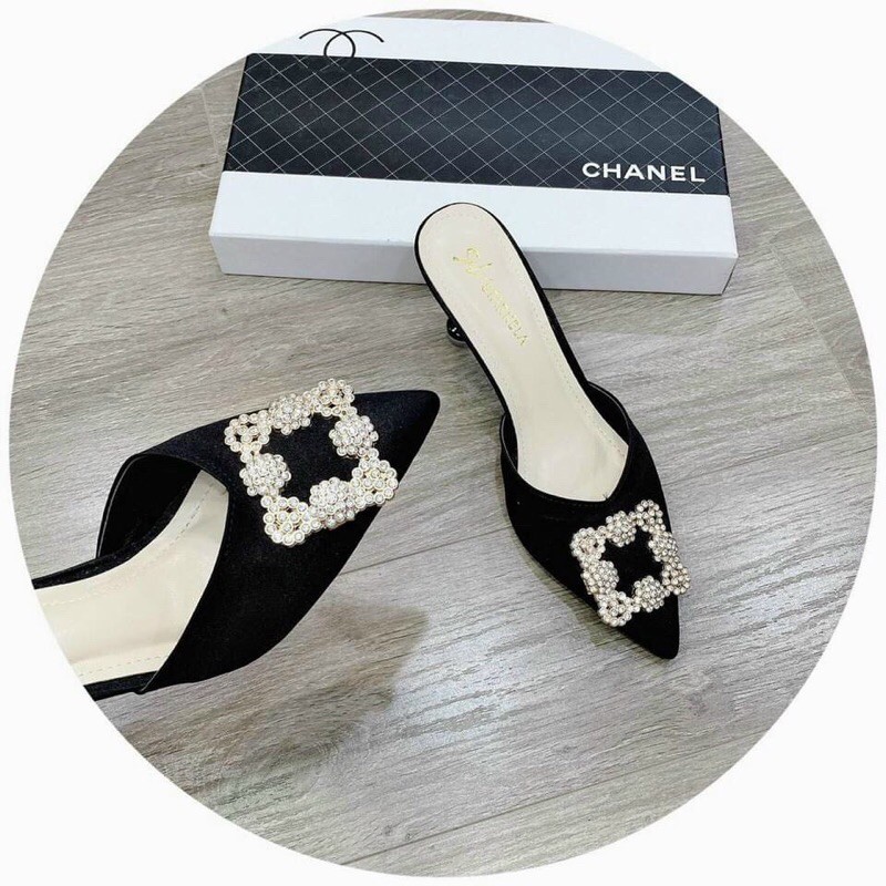 Giày sục mũi nhọn gắn tag đá, gót nhọn 7cm mã HH30