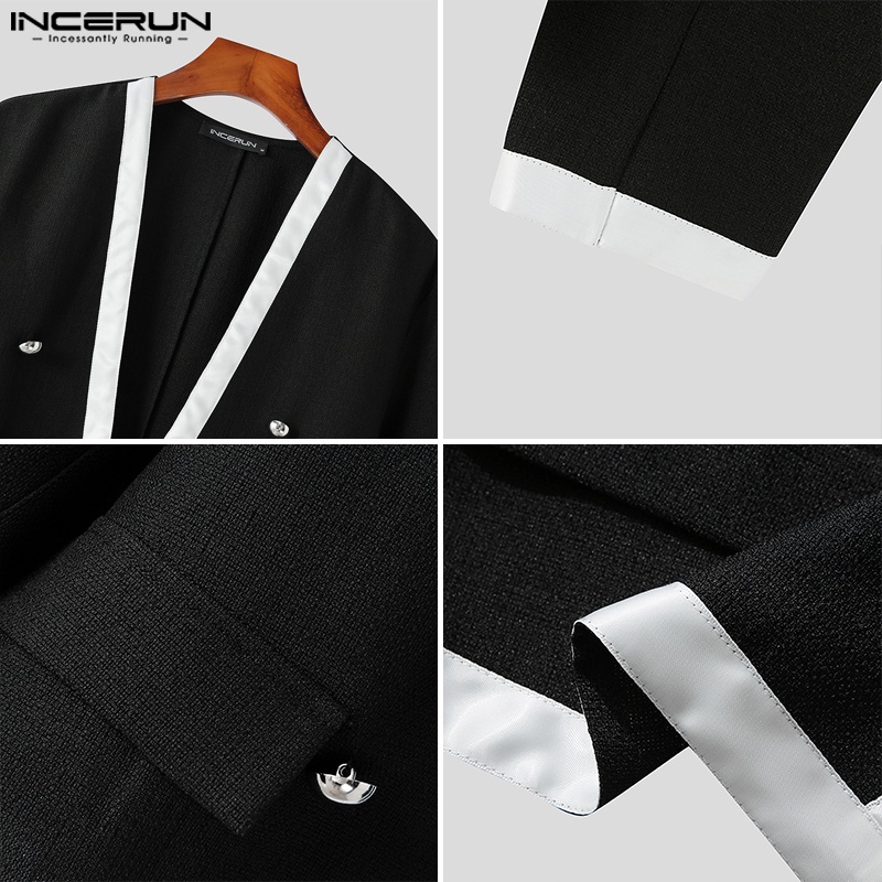 INCERUN Áo Khoác Blazer Dài Tay Cổ Chữ V Thời Trang Cho Nam