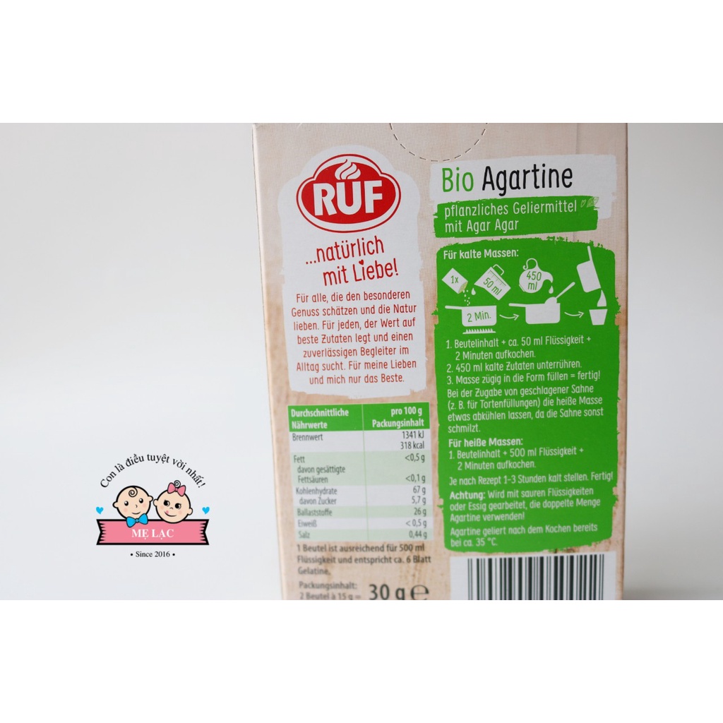 [RUF] Bột agar hữu cơ 15gr làm món phụ cho bé ăn dặm