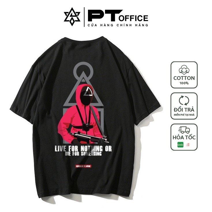 Áo phông SQUID GAME TRÒ CHƠI CON MỰC form tay lỡ cotton nam nữ unisex (Đen, Trắng) - PT Office