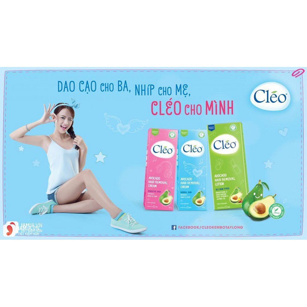 Kem Tẩy Lông Cleo 50g Màu Xanh Chiết Xuất Trái Bơ Cho Da Thường. | BigBuy360 - bigbuy360.vn