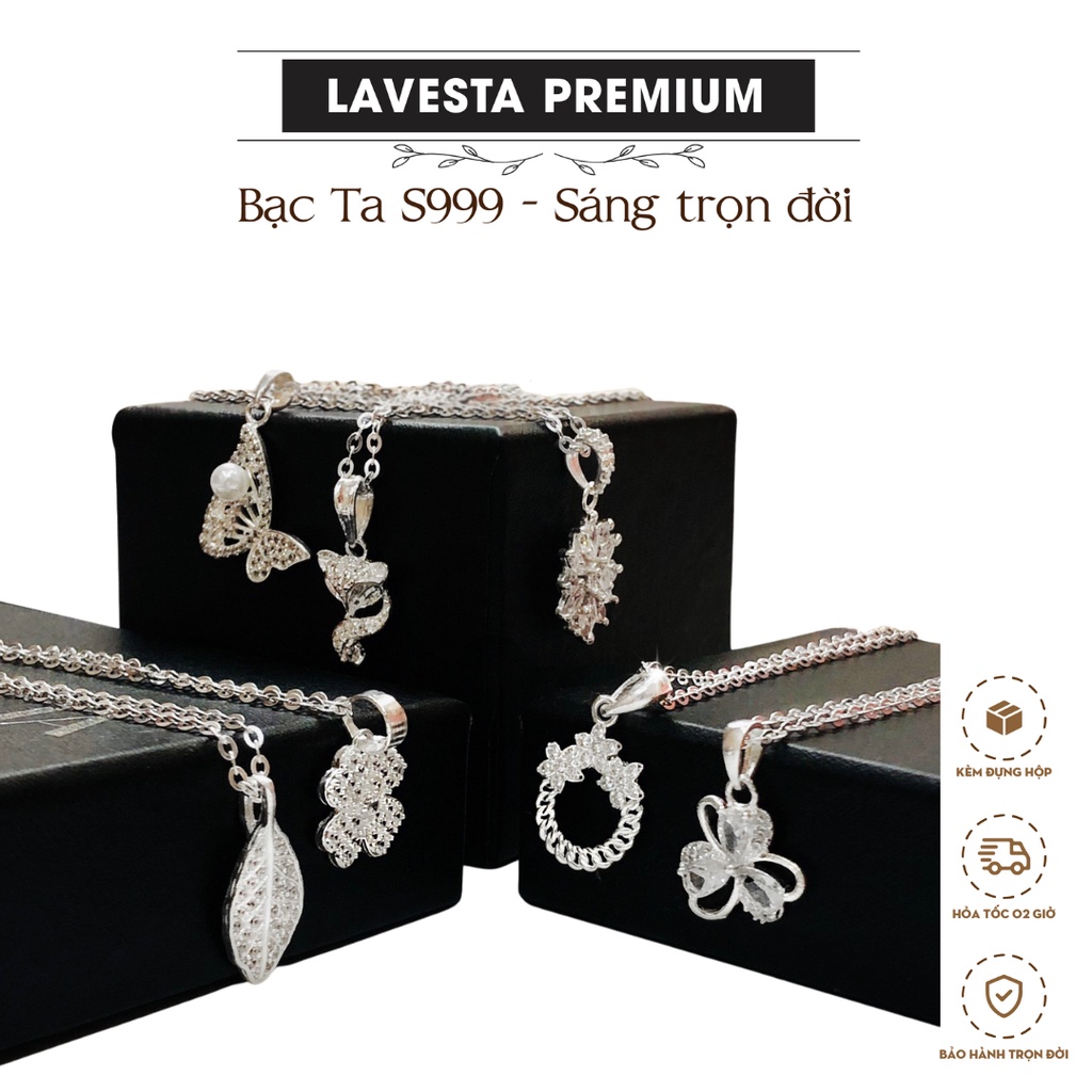 Dây chuyền bạc ta 999 nữ, đính đá lấp lánh, sang trọng hiện đại cá tính, phụ kiện trang sức nữ Lavesta