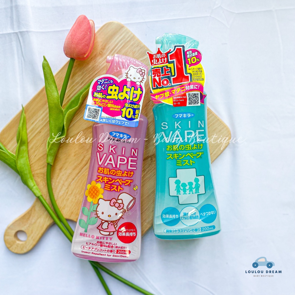 Xịt chống muỗi cho bé Skin Va-pe Hello Kitty 200ml nội địa Nhật Bản 2 màu hồng xanh [CHÍNH HÃNG]