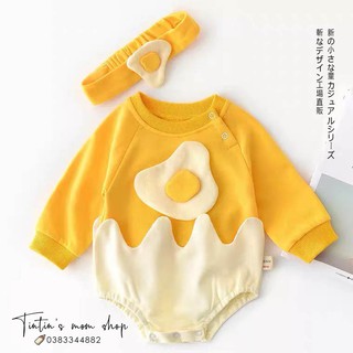 Set body cho bé trứng ốp la kèm turban xinh xắn