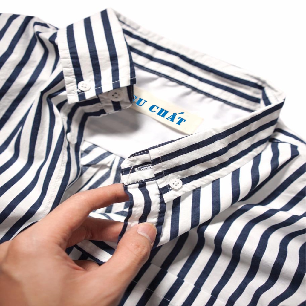 Áo Sơ Sọc Mi Nam Có Túi Tay Dài Gu Chất, Chất Vải Cotton, GUSM26