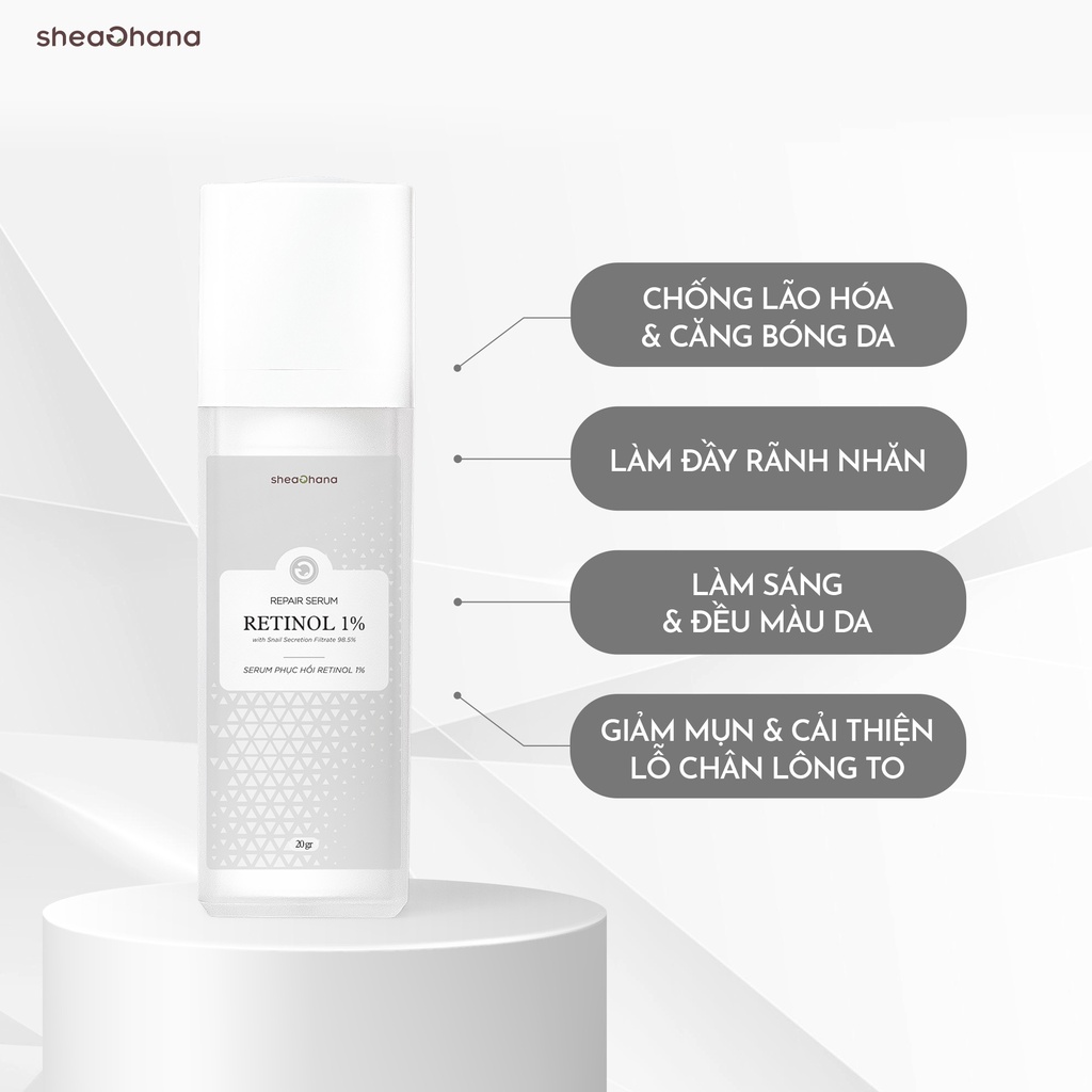 Serum Retinol 1% chống lão hóa giảm mụn nhờn SheaGhana Serum Retinol 1% & Snail Repair 30gr