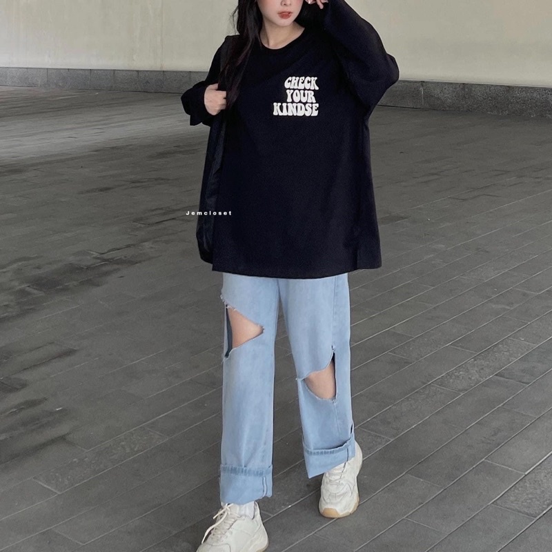 Áo nỉ cổ tròn CHECK REALLY in 2 mặt TTA877