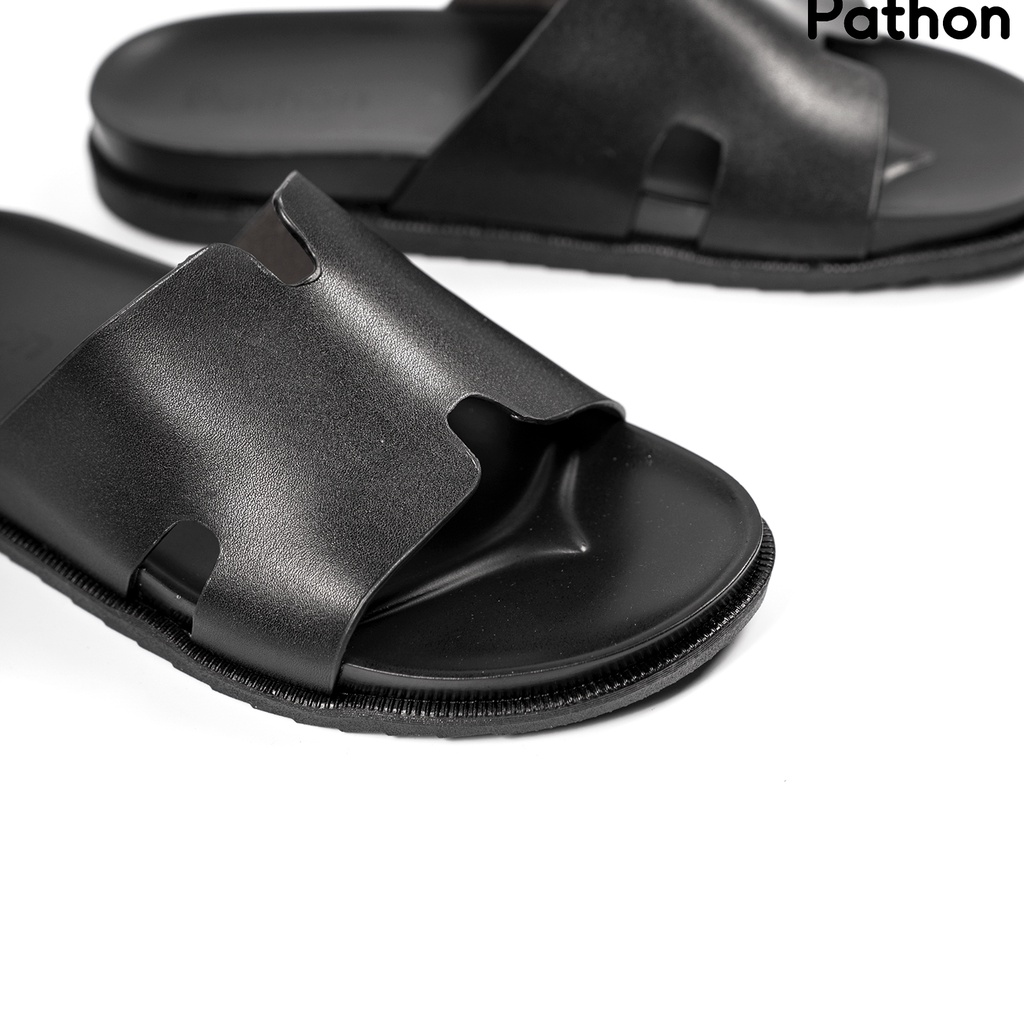 Dép nam quai ngang slipper Pathon quai Microfiber mẫu chữ H và đế 2 lớp màu đen quai đen SD02