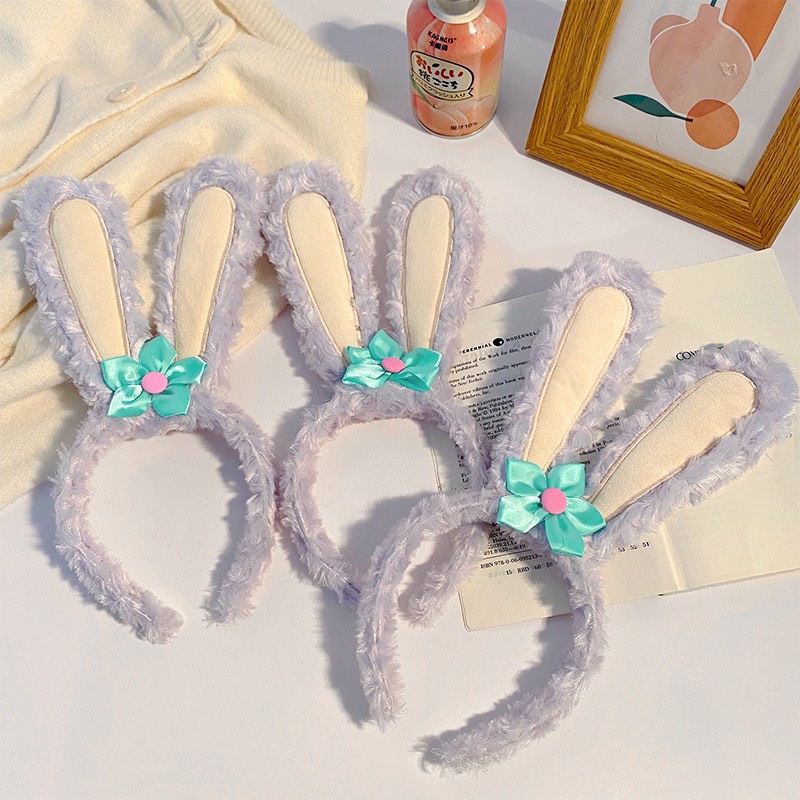 Cài tóc nữ Bluehope tai thỏ dễ thương mix hoa xinh xắn màu xanh dương chỉnh được kiểu dáng mẫu mới CTXD