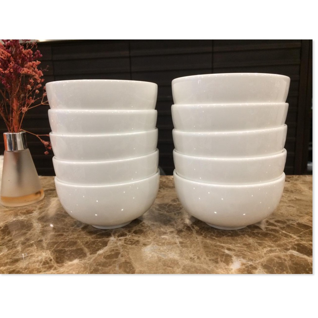 Bộ 10 chén sứ Minh Long 10 cm Gourmet Trắng Ngà ăn cơm dùng cho gia đình, kiểu dáng sang trọng, bền chắc qua nhiều năm