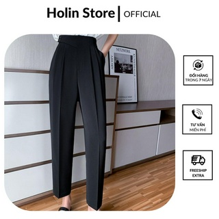 Quần baggy nữ 2 khuy vạt lệch, cạp cao lưng chun, quần tây âu công sở đứng dáng , vải vitex tuyết mưa cao cấp