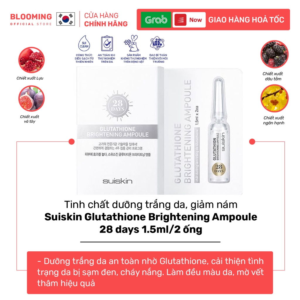 1 Set Tinh chất dưỡng trắng da, giảm nám Suiskin Glutathione Brightening Ampoule 28 days 1.5mlx 2ống