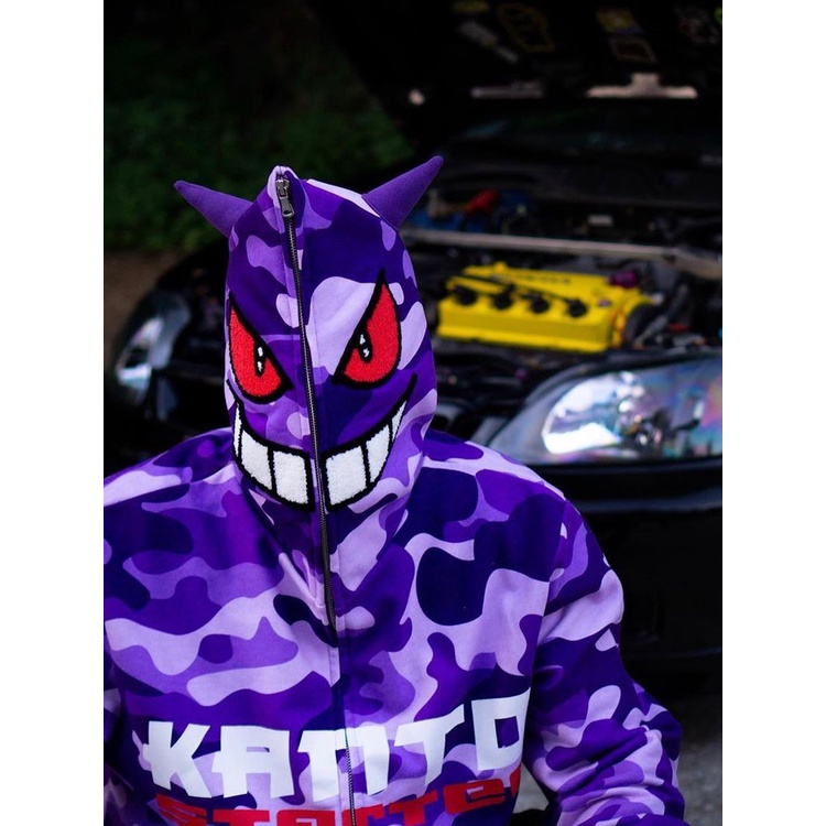 Áo Khoác Hoodie Có Khóa Kéo In Hình Pokemon Gengar Y2k Phong Cách Vintage